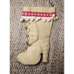 Handmade Holiday Christmas Burlap Boot Stocking Gold Buttons Palms 19"